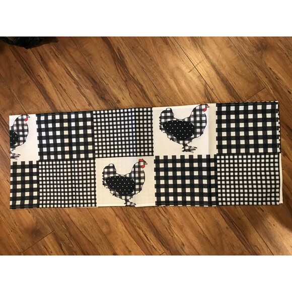 Table Runner 13x72in Black and White Chickens Woven Polyester - Picture 1 of 2